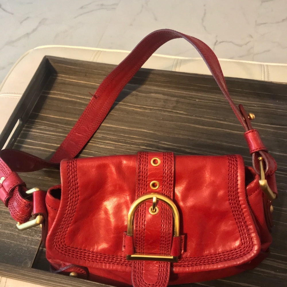 Perlina red leather shoulder small purse